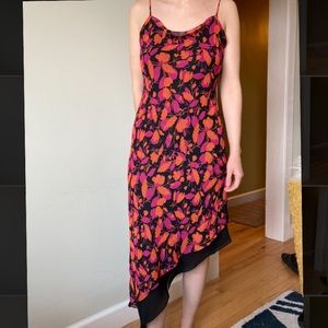 90’s midi slip dress with asymmetrical hem